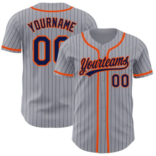 Gray0494 Custom Gray Navy Pinstripe Orange Authentic Baseball Jersey