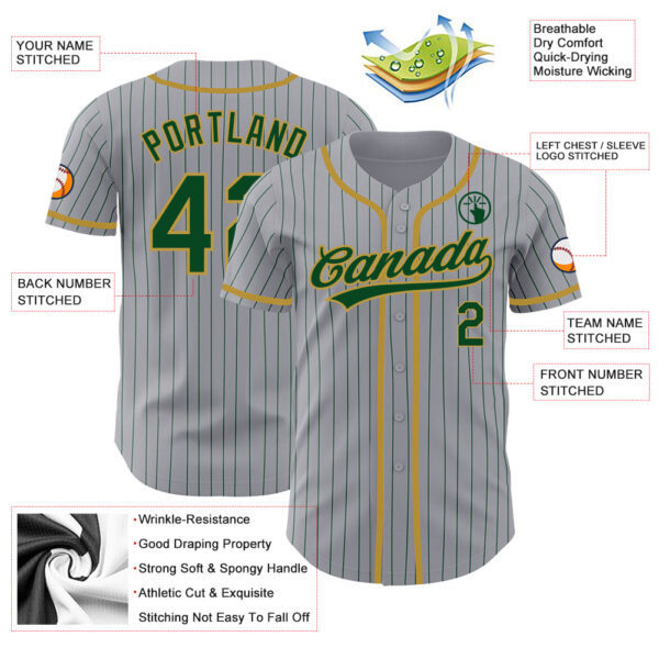 Custom Gray Green Pinstripe Old Gold Authentic Baseball Jersey