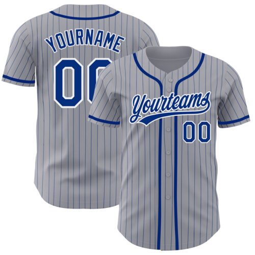 Gray0499 Custom Gray Royal Pinstripe White Authentic Baseball Jersey
