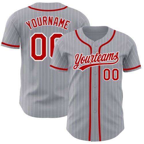 Gray0501 Custom Gray White Pinstripe Red Authentic Baseball Jersey