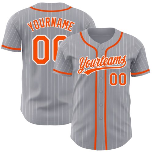 Gray0502 Custom Gray White Pinstripe Orange Authentic Baseball Jersey