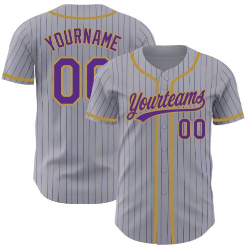 Gray0503 Custom Gray Purple Pinstripe Old Gold Authentic Baseball Jersey