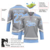 Custom Gray Light Blue-White Hockey Lace Neck Jersey