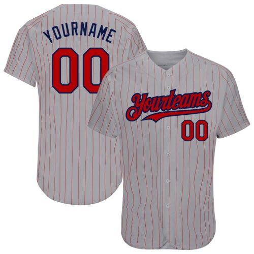 Gray0615 Custom Gray Red Pinstripe Navy Authentic Baseball Jersey