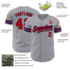 Custom Gray Red-Navy Authentic Baseball Jersey