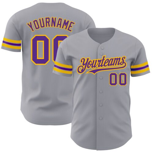 Gray0664 Custom Gray Purple-Gold Authentic Baseball Jersey
