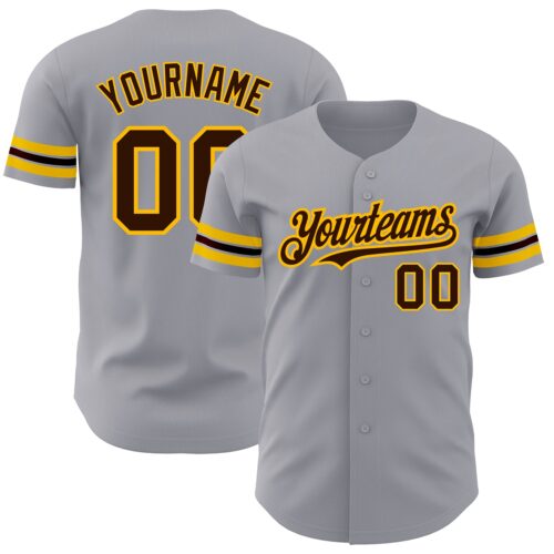 Gray0669 Custom Gray Brown-Gold Authentic Baseball Jersey
