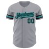 Custom Gray Black-Teal Authentic Baseball Jersey