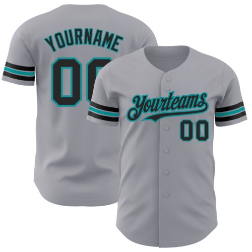 Gray0677 Custom Gray Black-Teal Authentic Baseball Jersey