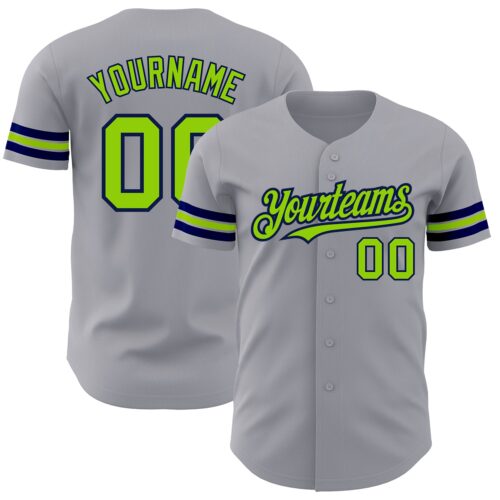 Gray0678 Custom Gray Neon Green-Navy Authentic Baseball Jersey