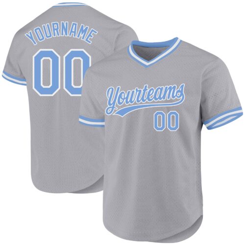 Gray0691 Custom Gray Light Blue-White Authentic Throwback Baseball Jersey