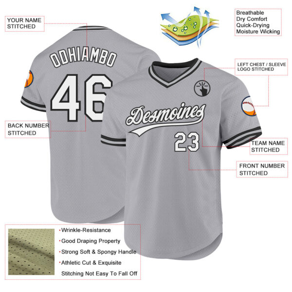 Custom Gray White-Black Authentic Throwback Baseball Jersey