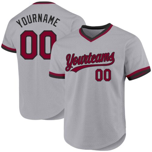 Gray0710 Custom Gray Maroon-Black Authentic Throwback Baseball Jersey