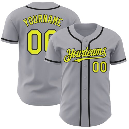 Gray0756 Custom Gray Neon Yellow-Black Authentic Baseball Jersey