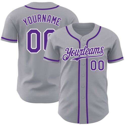 Gray0758 Custom Gray Purple-White Authentic Baseball Jersey