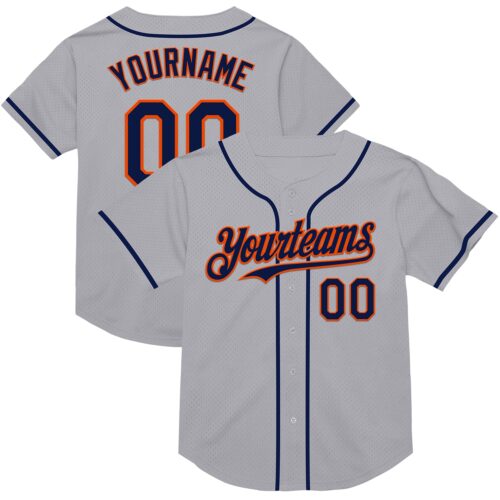 Gray0764 Custom Gray Navy-Orange Mesh Authentic Throwback Baseball Jersey