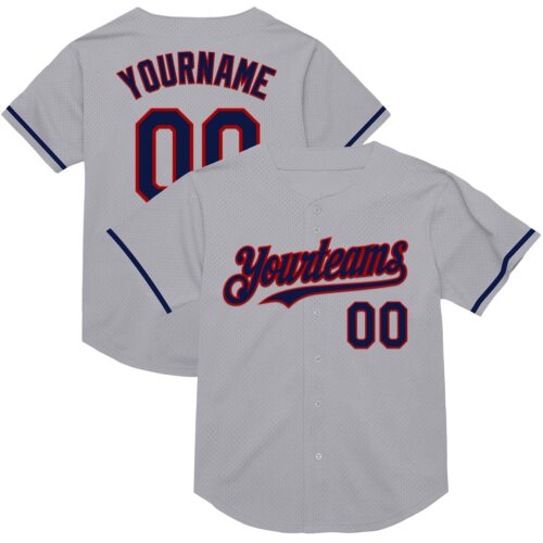 Gray0765 Custom Gray Navy-Red Mesh Authentic Throwback Baseball Jersey