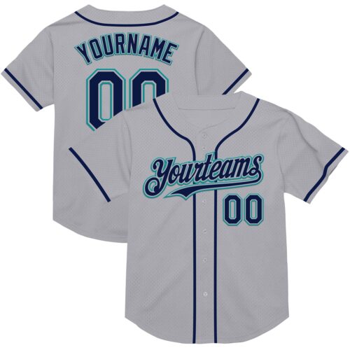 Gray0766 Custom Gray Navy-Teal Mesh Authentic Throwback Baseball Jersey