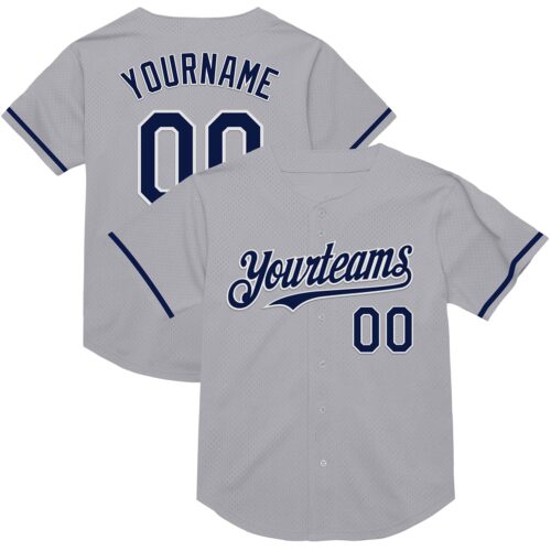 Gray0768 Custom Gray Navy-White Mesh Authentic Throwback Baseball Jersey