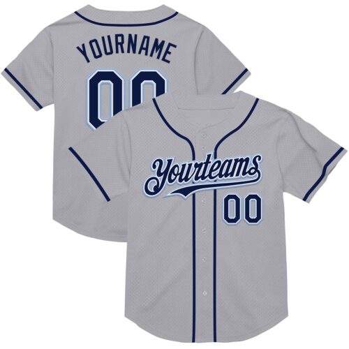 Gray0769 Custom Gray Navy-Light Blue Mesh Authentic Throwback Baseball Jersey