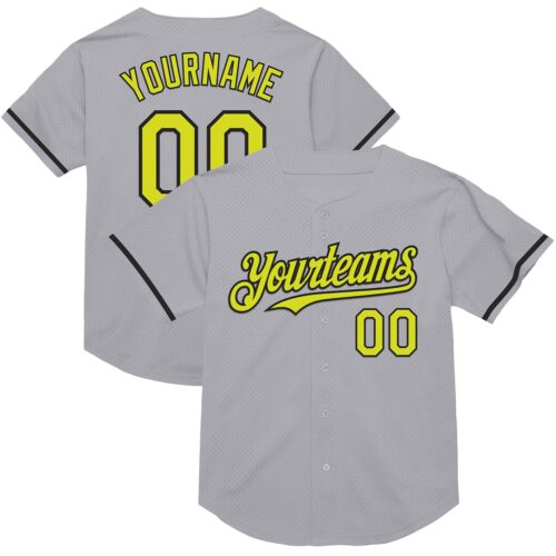 Gray0771 Custom Gray Neon Yellow-Black Mesh Authentic Throwback Baseball Jersey