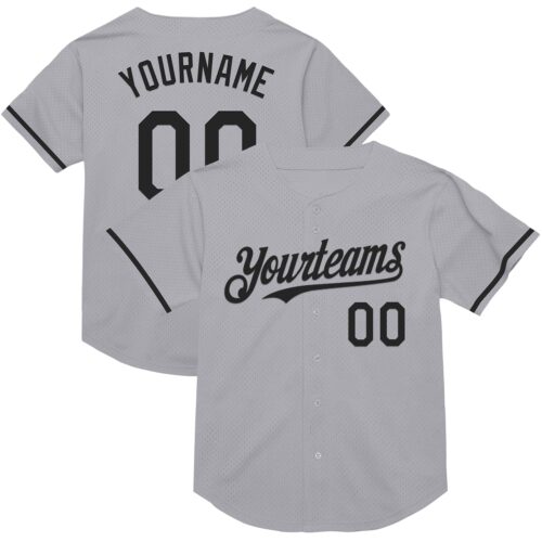 Gray0774 Custom Gray Black Mesh Authentic Throwback Baseball Jersey