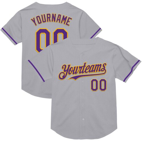 Gray0777 Custom Gray Purple-Gold Mesh Authentic Throwback Baseball Jersey