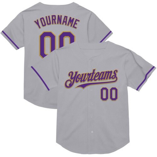 Gray0778 Custom Gray Purple-Old Gold Mesh Authentic Throwback Baseball Jersey