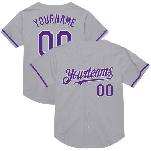 Gray0779 Custom Gray Purple-White Mesh Authentic Throwback Baseball Jersey