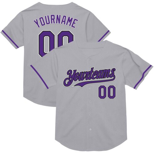 Gray0780 Custom Gray Purple-Black Mesh Authentic Throwback Baseball Jersey