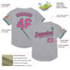 Custom Gray Pink-Kelly Green Mesh Authentic Throwback Baseball Jersey