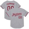 Custom Gray Crimson-White Mesh Authentic Throwback Baseball Jersey