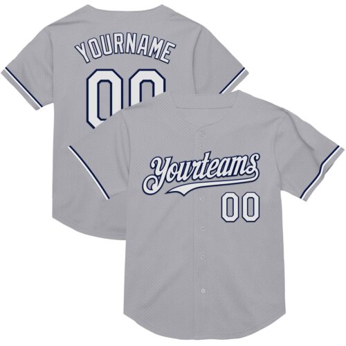 Gray0786 Custom Gray White-Navy Mesh Authentic Throwback Baseball Jersey