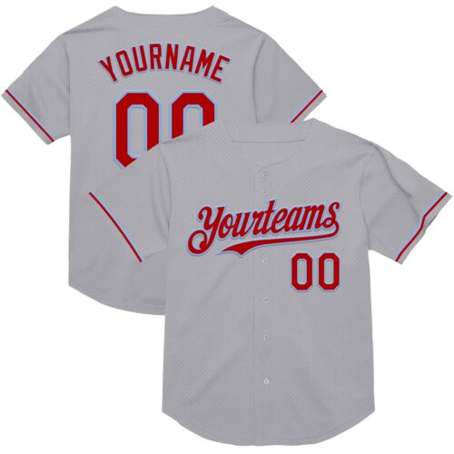 Gray0790 Custom Gray Red-Light Blue Mesh Authentic Throwback Baseball Jersey