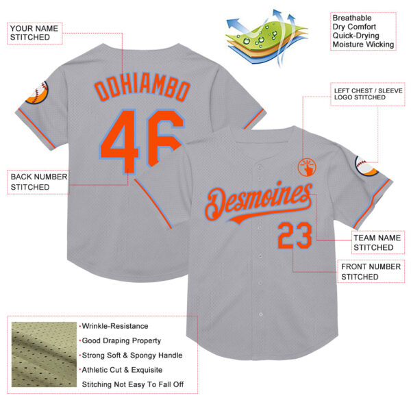 Custom Gray Orange-Powder Blue Mesh Authentic Throwback Baseball Jersey