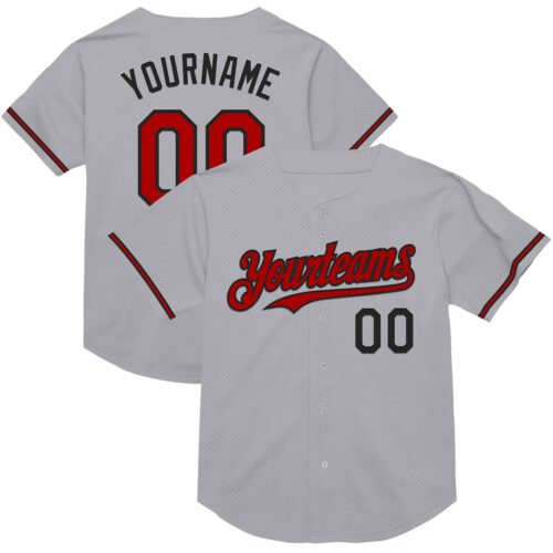 Gray0794 Custom Gray Red-Black Mesh Authentic Throwback Baseball Jersey