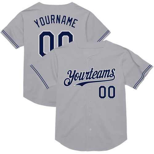 Gray0795 Custom Gray Navy-White Mesh Authentic Throwback Baseball Jersey