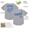 Custom Gray Light Blue-Navy Mesh Authentic Throwback Baseball Jersey