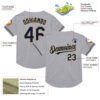 Custom Gray Navy-Old Gold Mesh Authentic Throwback Baseball Jersey