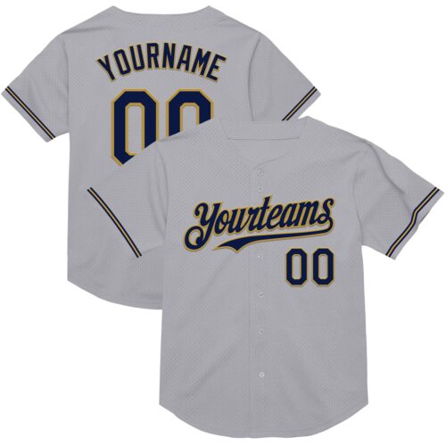 Gray0808 Custom Gray Navy-Old Gold Mesh Authentic Throwback Baseball Jersey