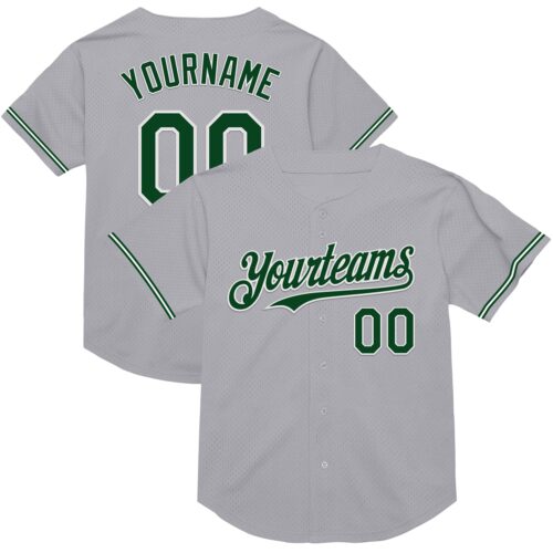 Gray0809 Custom Gray Green-White Mesh Authentic Throwback Baseball Jersey