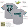 Custom Gray Black-Teal Mesh Authentic Throwback Baseball Jersey