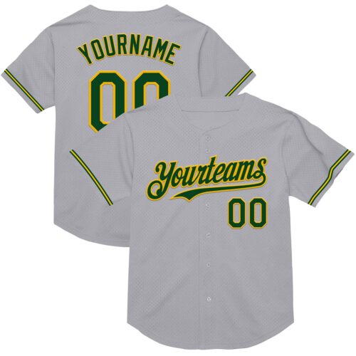 Gray0820 Custom Gray Green-Gold Mesh Authentic Throwback Baseball Jersey