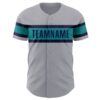 Custom Gray Navy-Teal Authentic Baseball Jersey