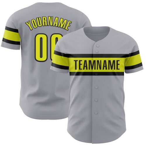 Gray0841 Custom Gray Neon Yellow-Black Authentic Baseball Jersey