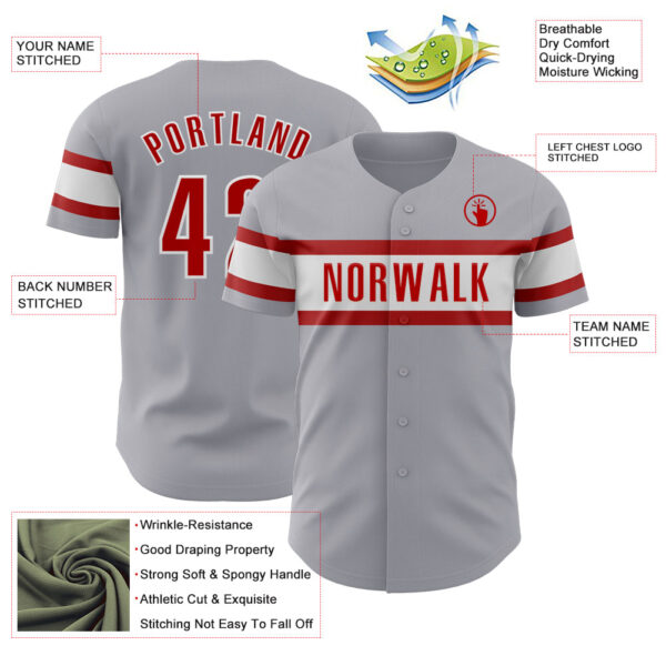 Custom Gray Red-White Authentic Baseball Jersey