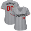 Custom Gray Black Pinstripe Red-White Authentic Baseball Jersey