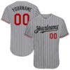 Custom Gray Black Pinstripe Red-White Authentic Baseball Jersey
