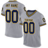 Custom Gray Navy-Gold Mesh Authentic Throwback Football Jersey