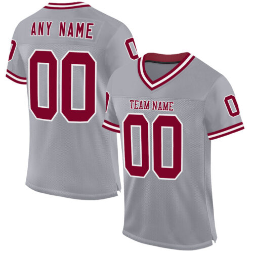 Gray0888 Custom Gray Maroon-White Mesh Authentic Throwback Football Jersey
